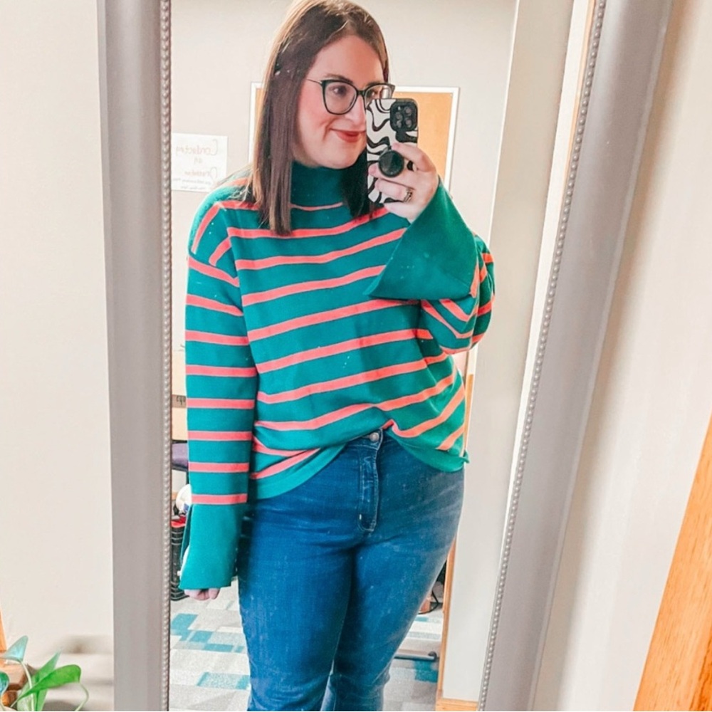 Green and Pink Striped Sweater